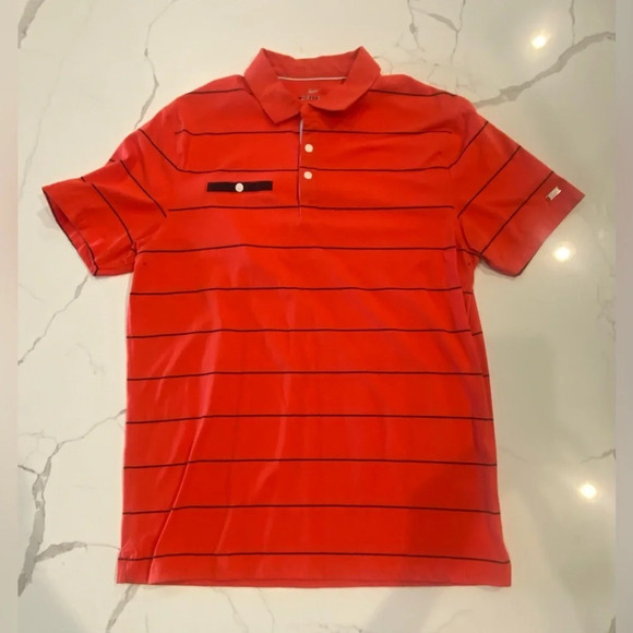 NIKE Dri-Fit Men’s Short Sleeve Polo Striped Medium Red&Navy - Picture 4 of 13